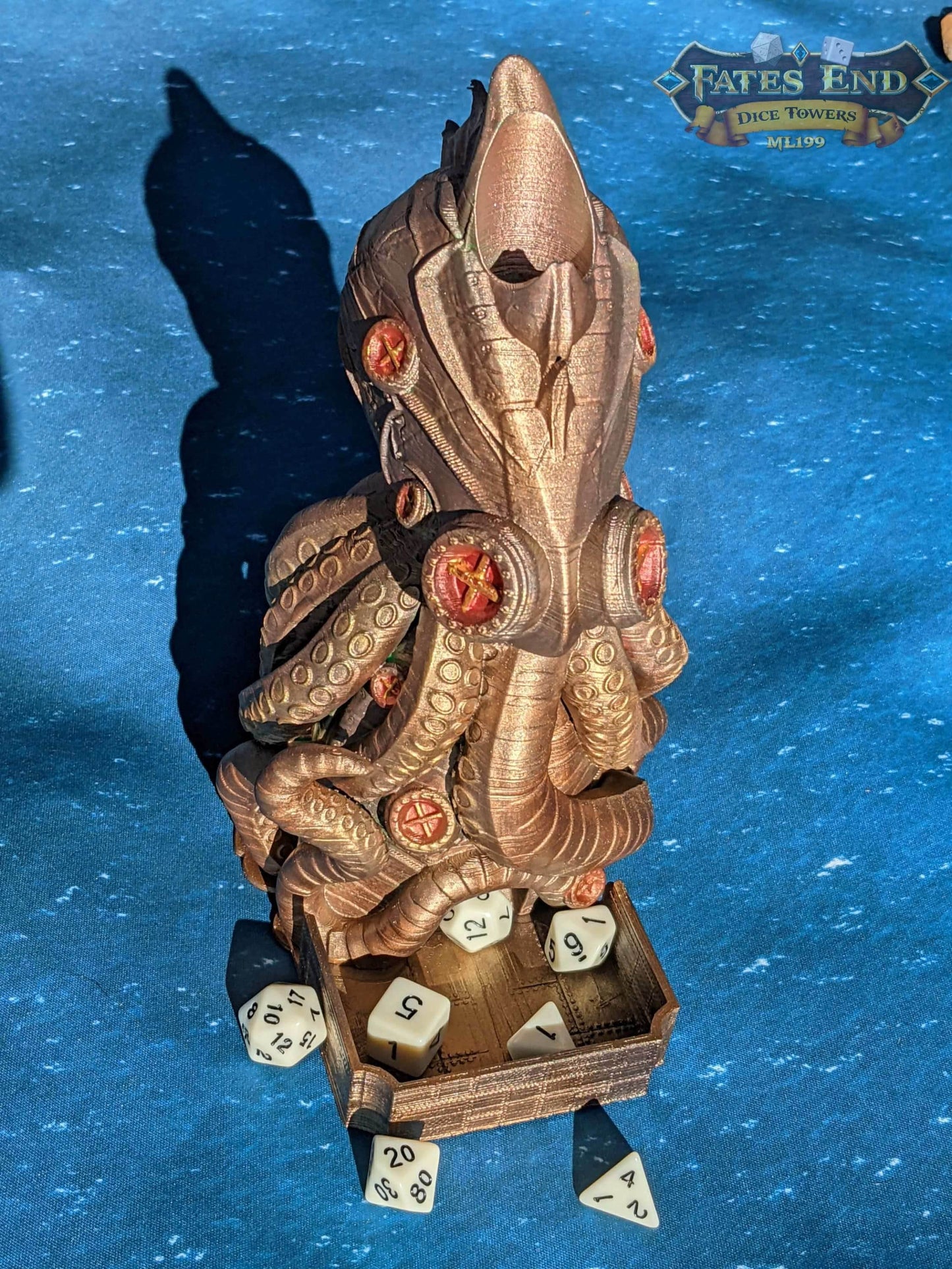Octopunk Steampunk 3D Printed Dice Tower-Fate's End Collection- Dive Deep into a Steampunk and Octopus Inspired Design! - Black / Yes- Include Random Dice Set