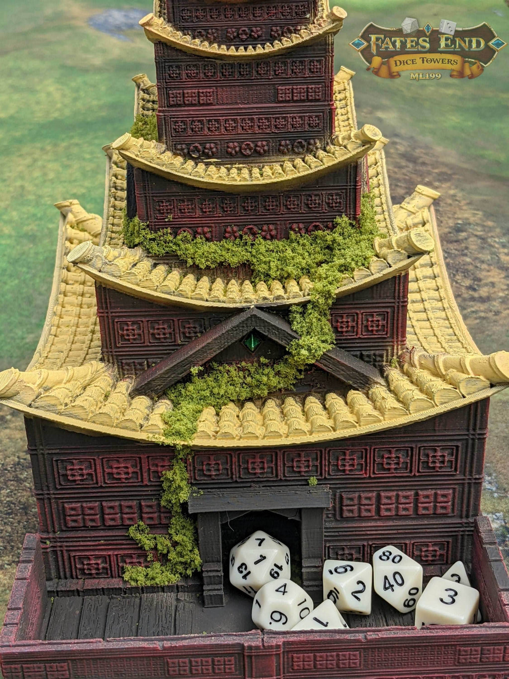 Pagoda Temple - 3D Printed Dice Tower - Fate's End Collection - Channel Serenity & Precision Rolls. - Black / Yes- Include Random Dice Set