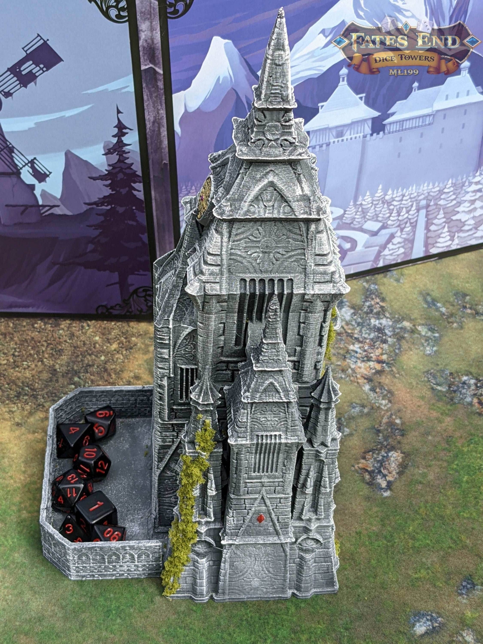 Vampire Cathedral 3D Printed Dice Tower - Fate's End Collection - Tabletop RPG Gaming Fantasy Cosplay - Embrace Dark Majesty! - Black / Yes- Include Random Dice Set