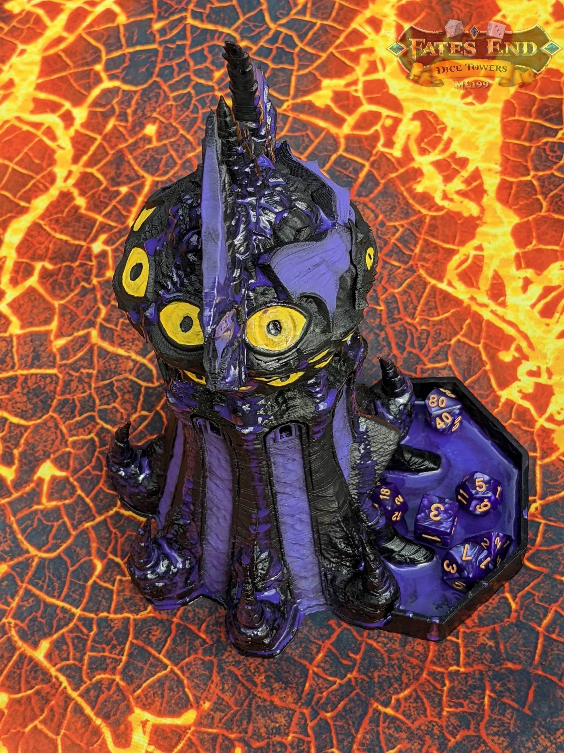 Warlock Class 3D Printed Dice Tower - Fate's End Collection -Tabletop RPG Gaming Fantasy Cosplay - Plunge deep into the mystical abyss! - Black / Yes- Include Random Dice Set