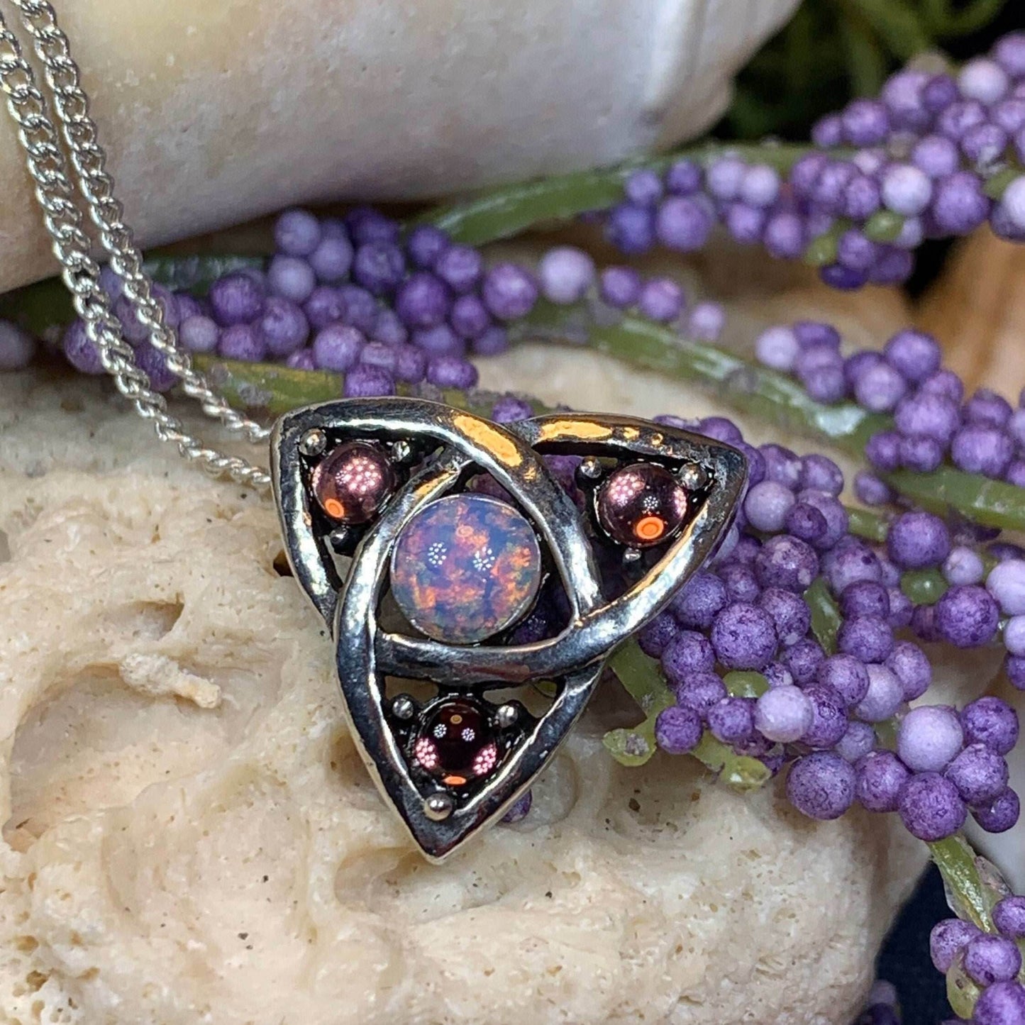 Elven Trinity Knot Necklace - Opal