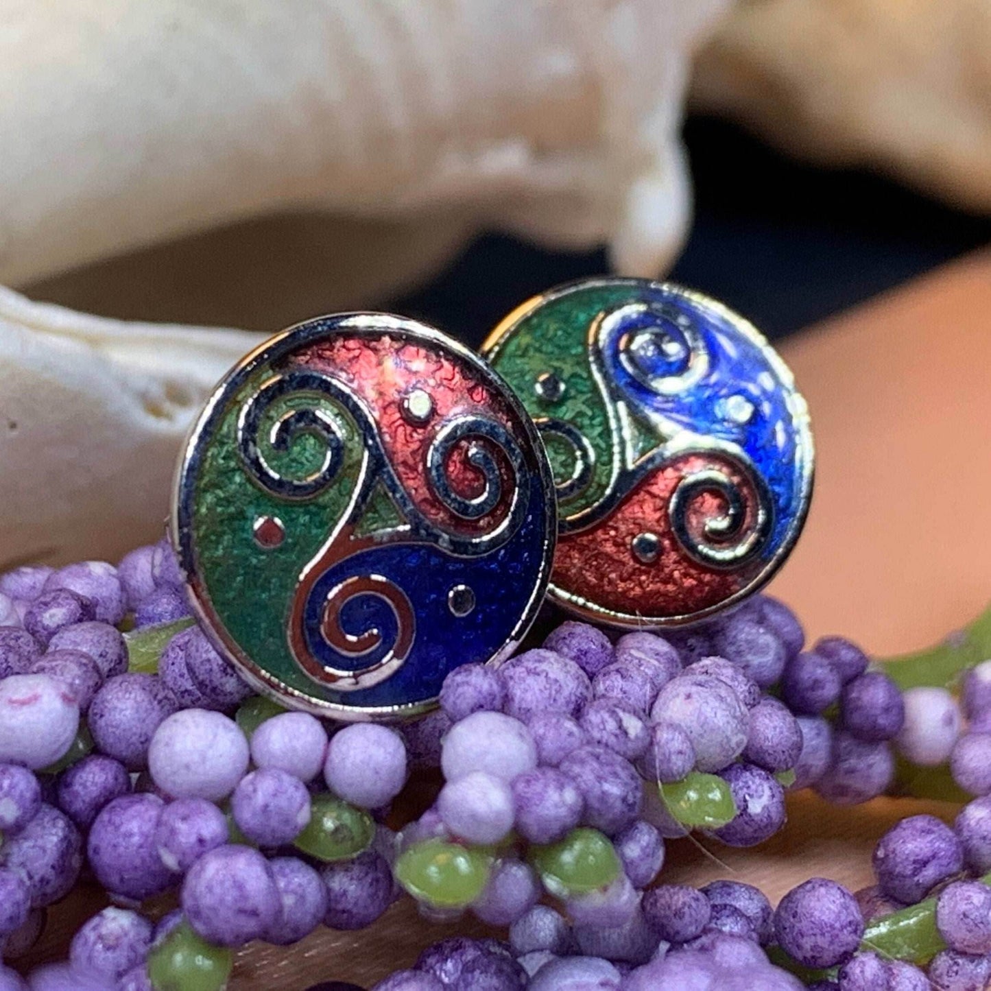 Celtic Triskele Stud Earrings - Multi Color