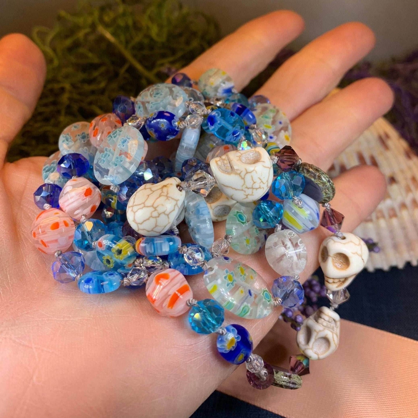 Sugar Skull Dreaming Long Beaded Necklace - 