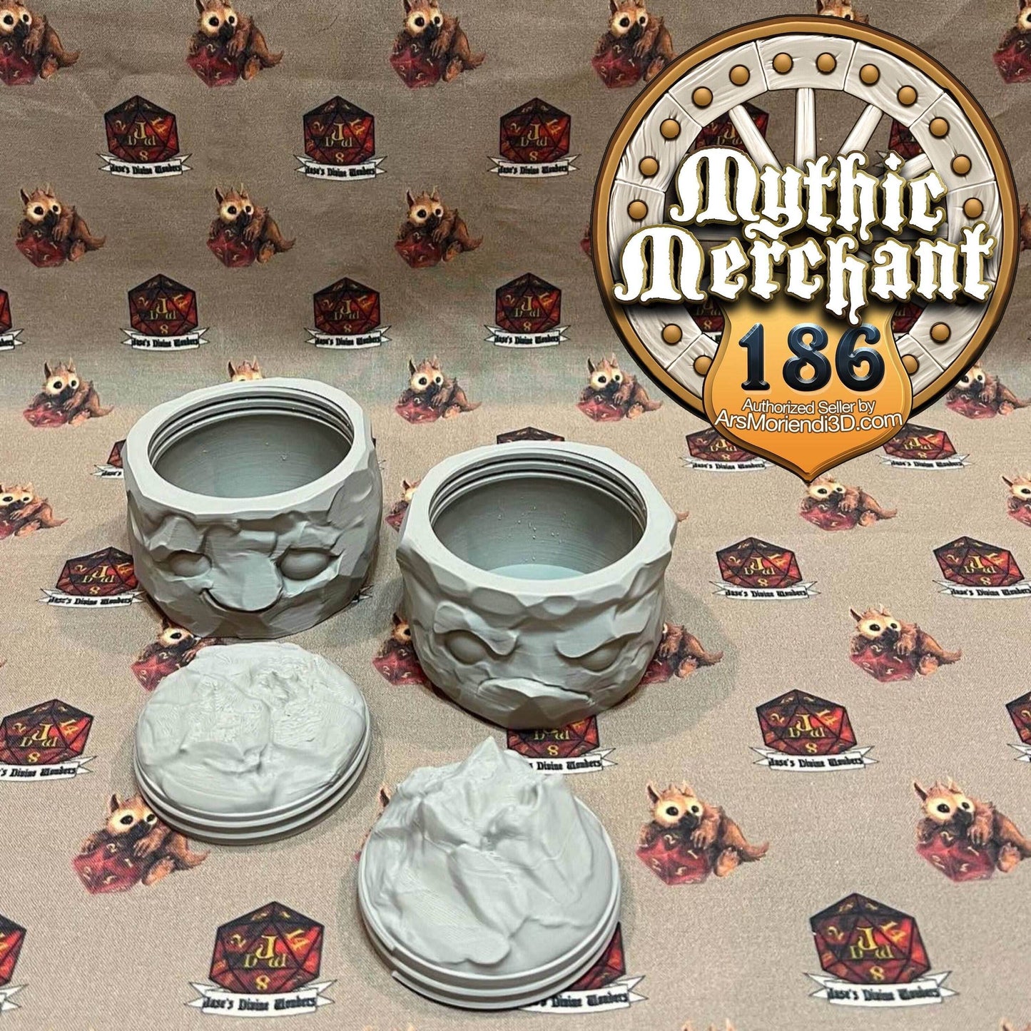 Golem Dice Case from Ars Moriendi 3D - Dungeons and Dragons, Pathfinder, TTRPG, Dice Cup/Roller - Black / Glim A