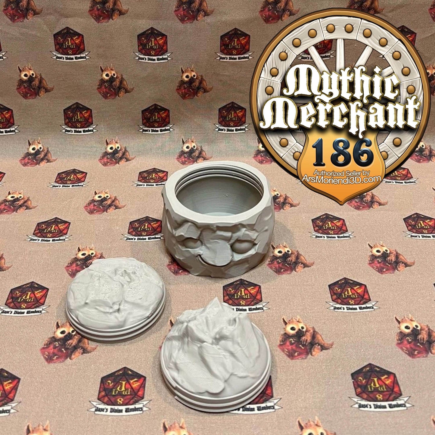 Golem Dice Case from Ars Moriendi 3D - Dungeons and Dragons, Pathfinder, TTRPG, Dice Cup/Roller - Black / Glim A