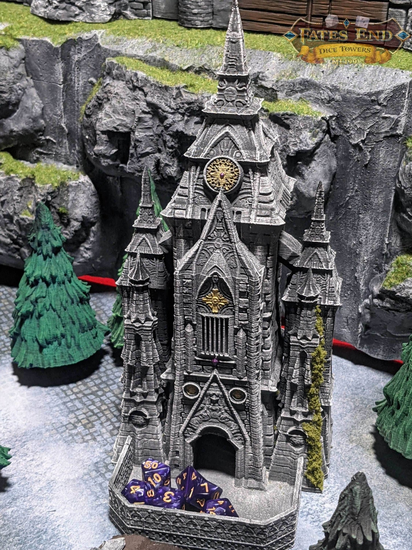 Vampire Cathedral 3D Printed Dice Tower - Fate's End Collection - Tabletop RPG Gaming Fantasy Cosplay - Embrace Dark Majesty! - Black / Yes- Include Random Dice Set