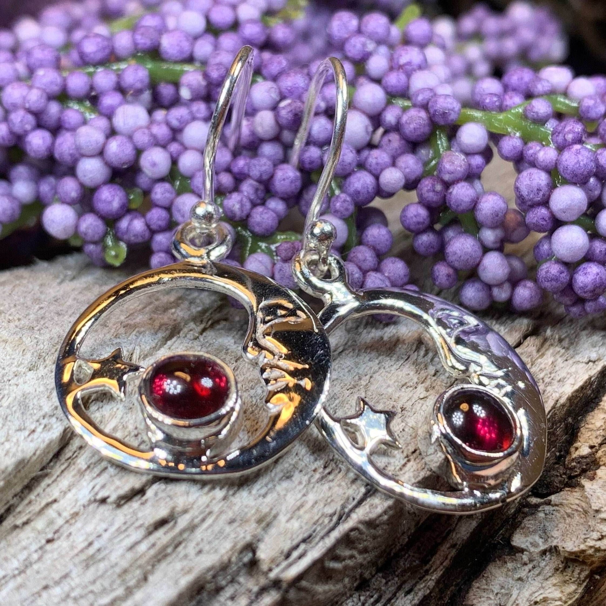 Serenade Crescent Moon Earrings - Garnet
