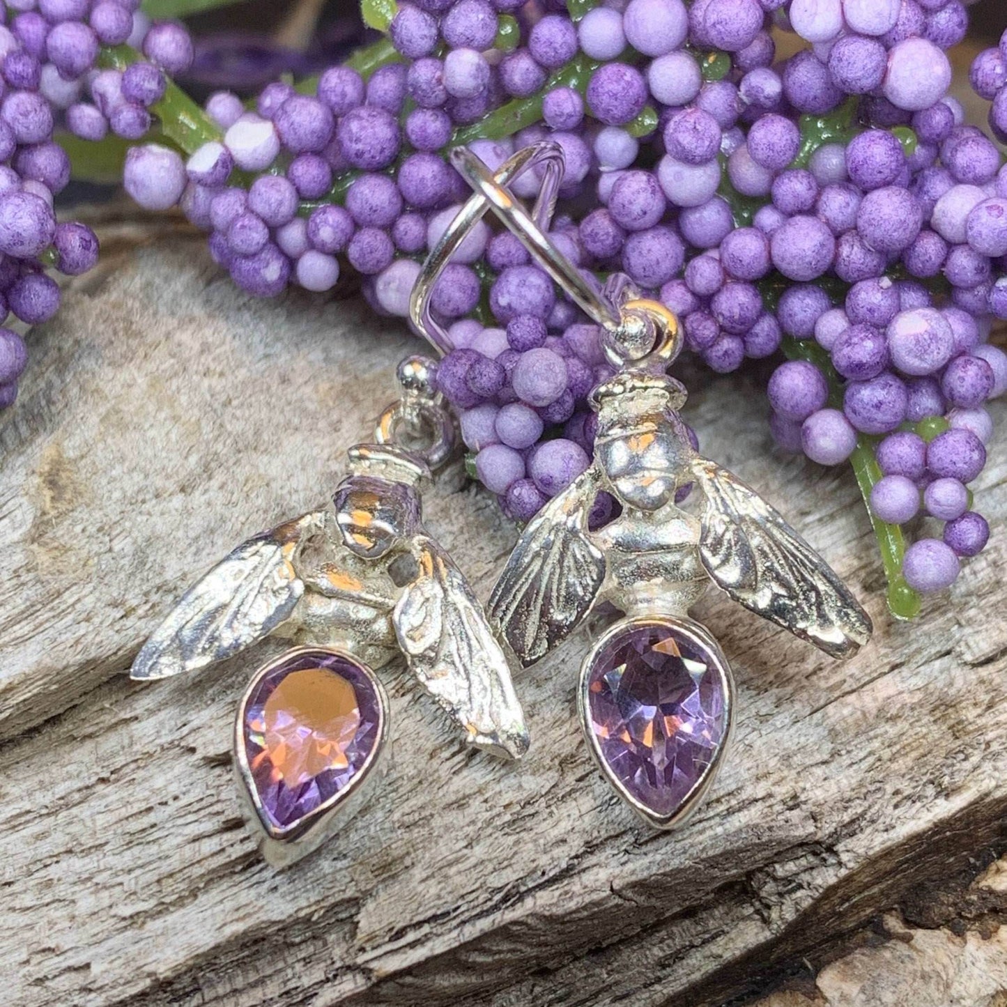 Summer Sweet Bee Earrings - Amethyst