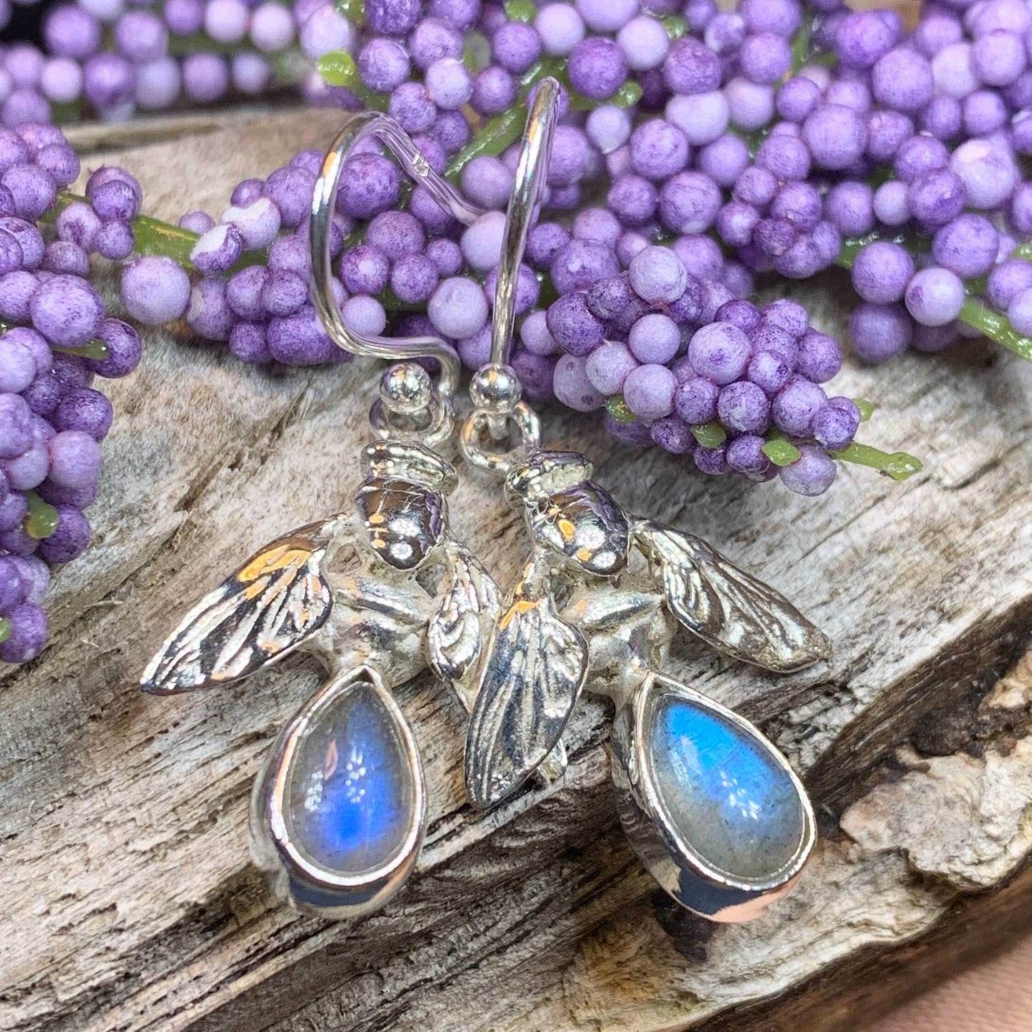 Summer Sweet Bee Earrings - Amethyst
