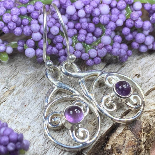 Moira Celtic Spiral Earrings - Amethyst