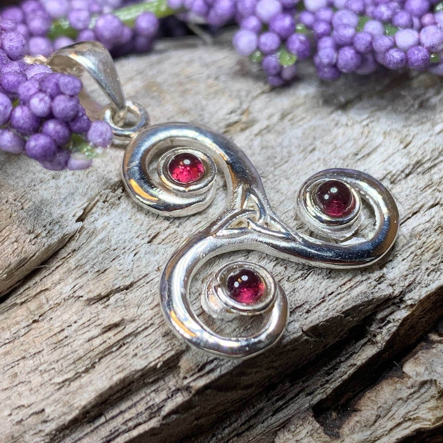 Jennie Celtic Spiral Necklace - 18 / Garnet