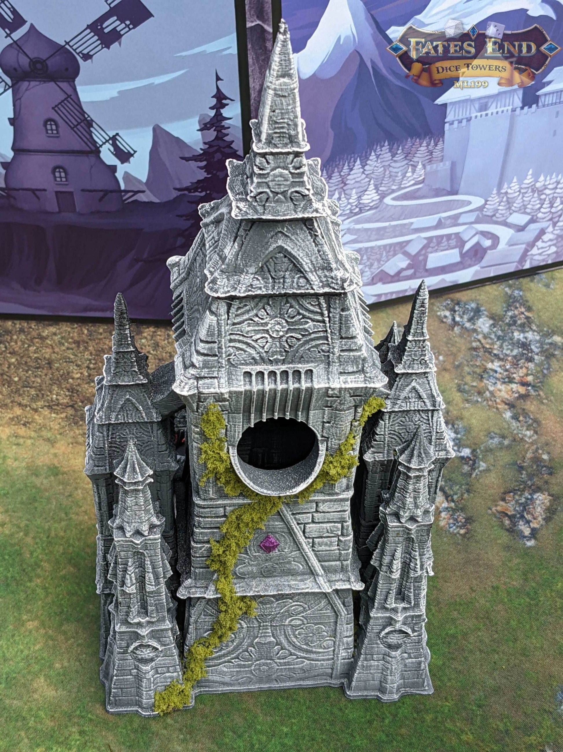 Vampire Cathedral 3D Printed Dice Tower - Fate's End Collection - Tabletop RPG Gaming Fantasy Cosplay - Embrace Dark Majesty! - Black / Yes- Include Random Dice Set