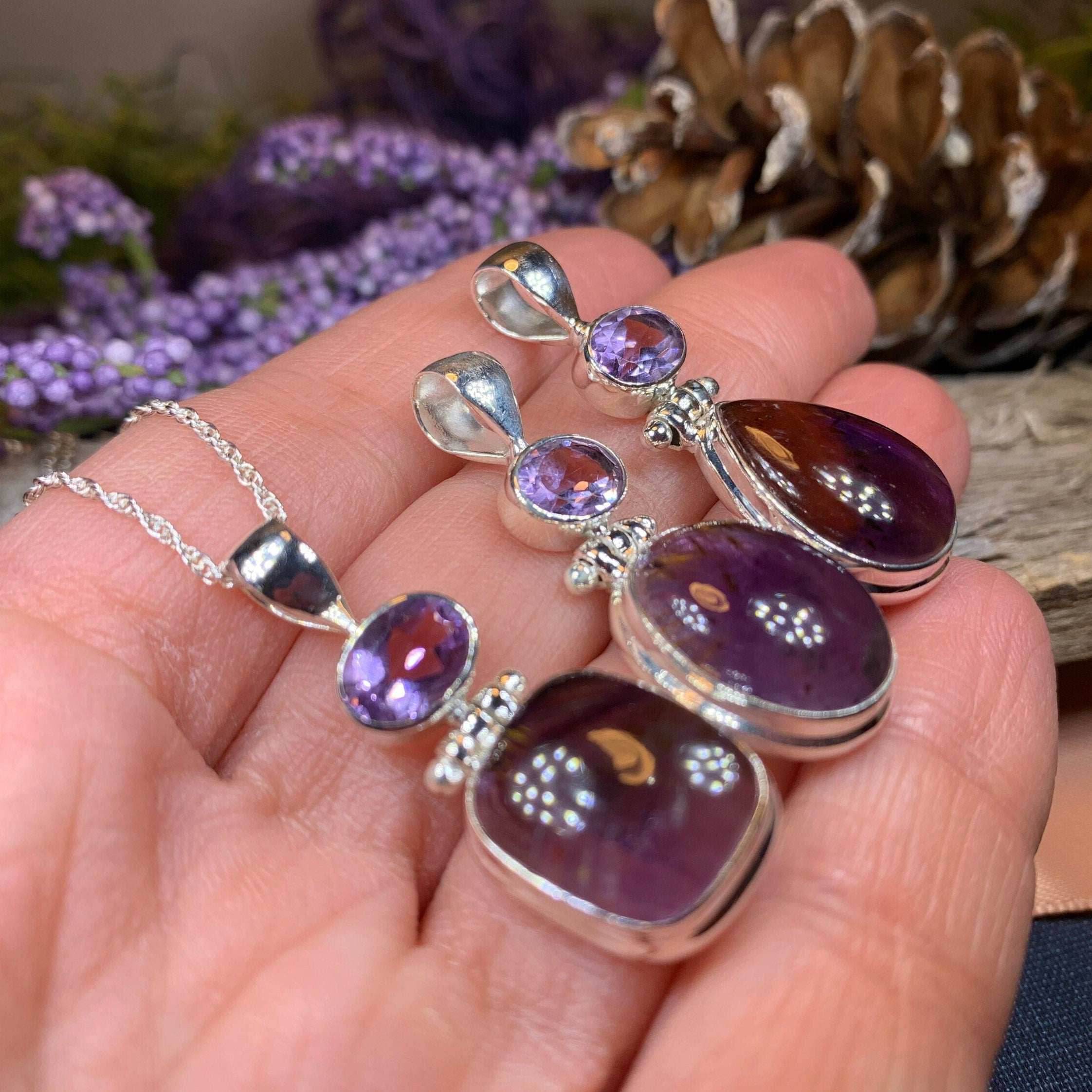 Celtic Amethyst Dusk Necklace - 18 / Square Stone
