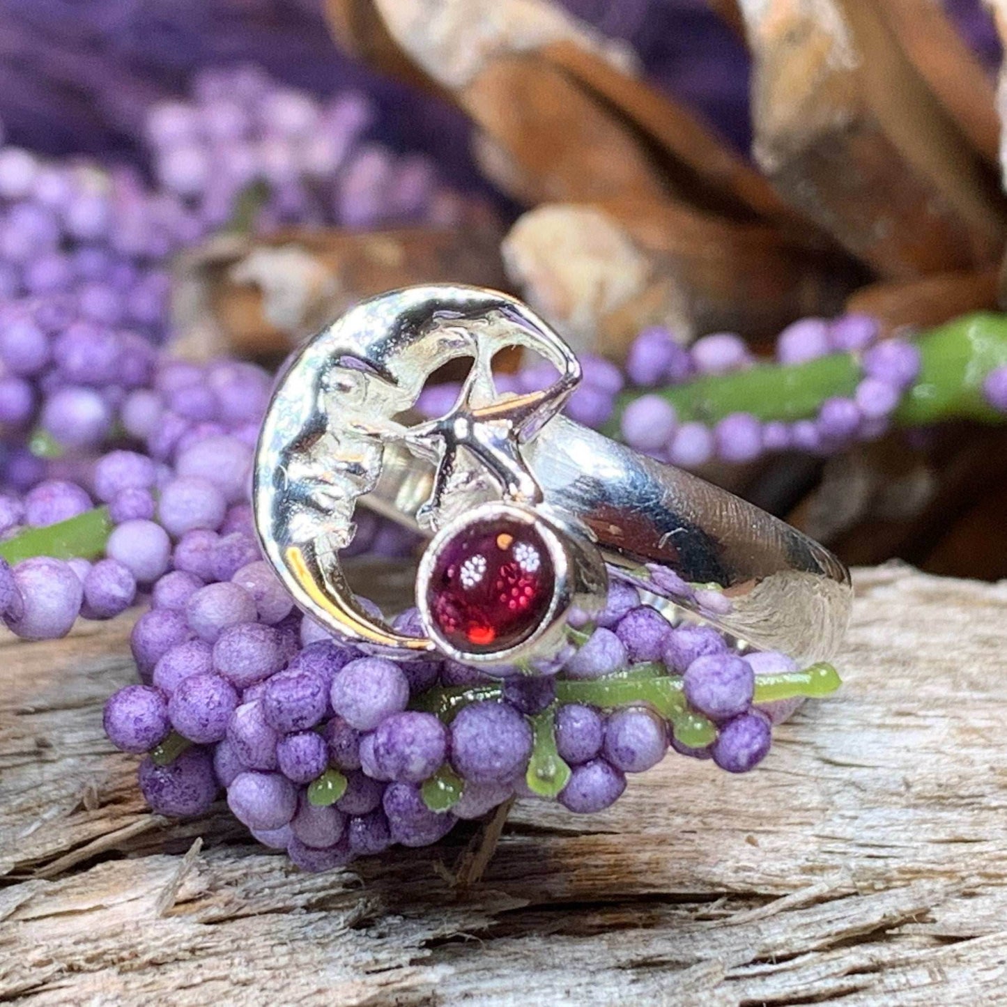 Sweet Dream Crescent Moon Ring - 7 / Garnet