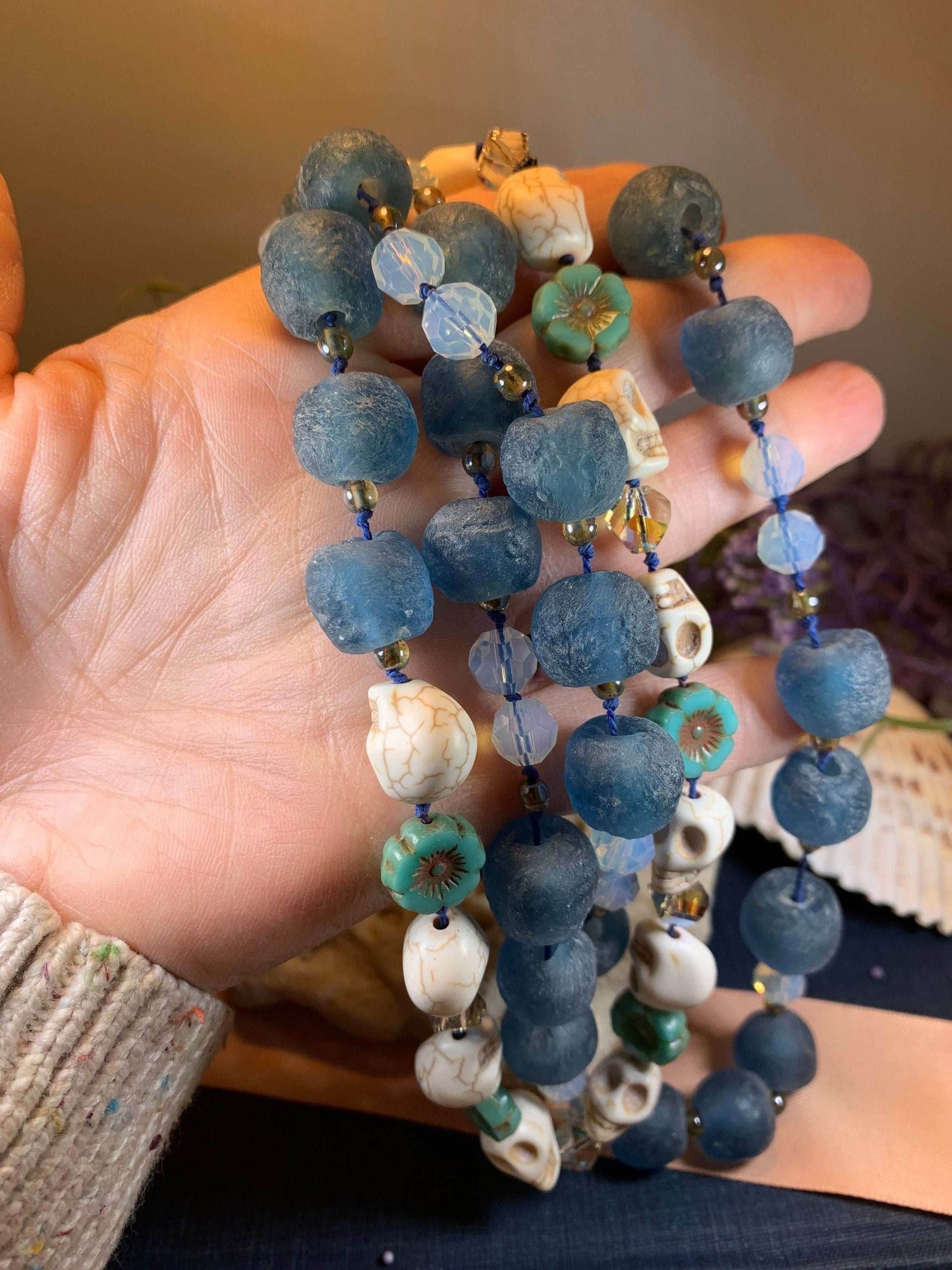Blue Haze Long Beaded Necklace - 