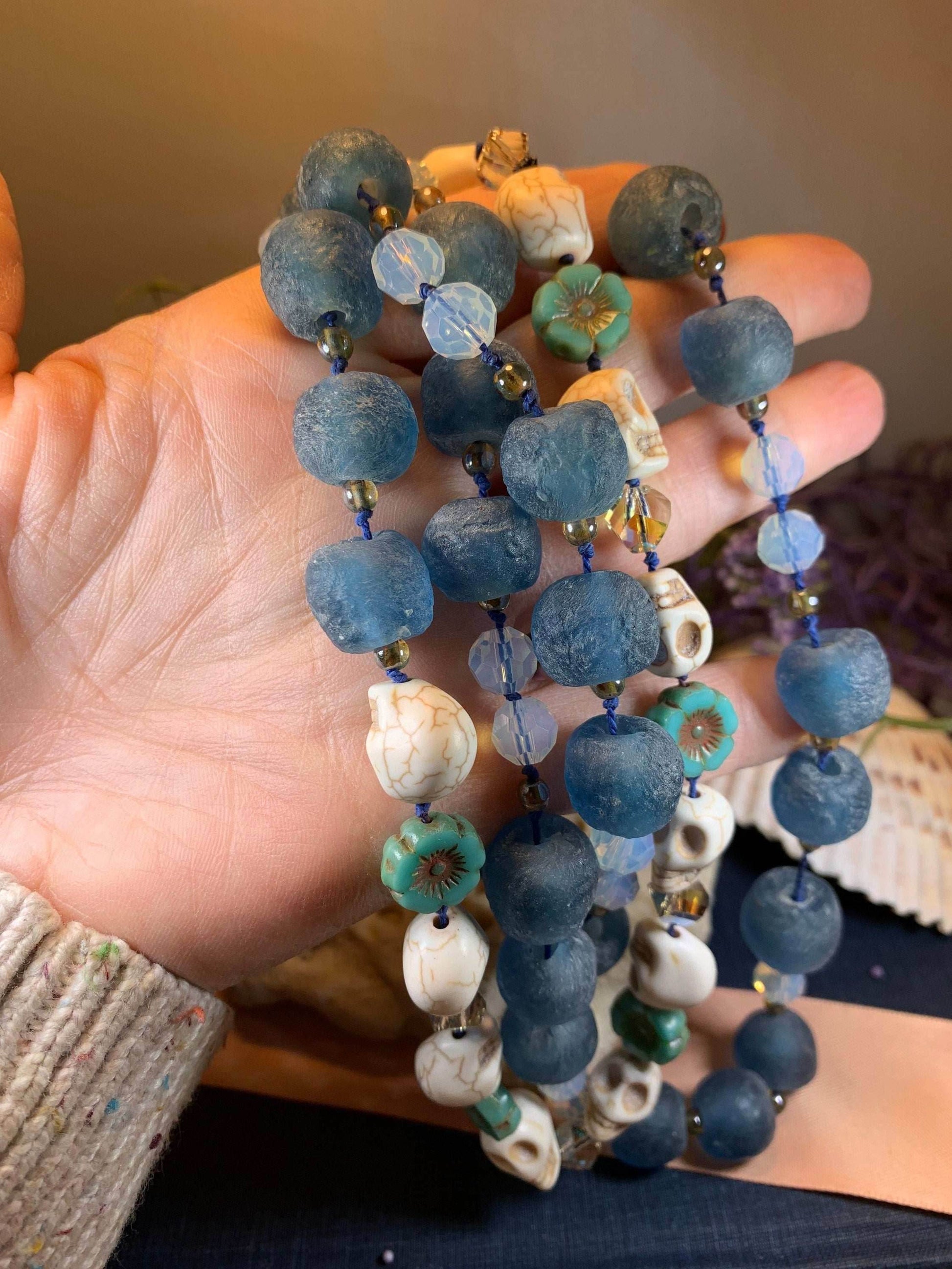 Blue Haze Long Beaded Necklace - 
