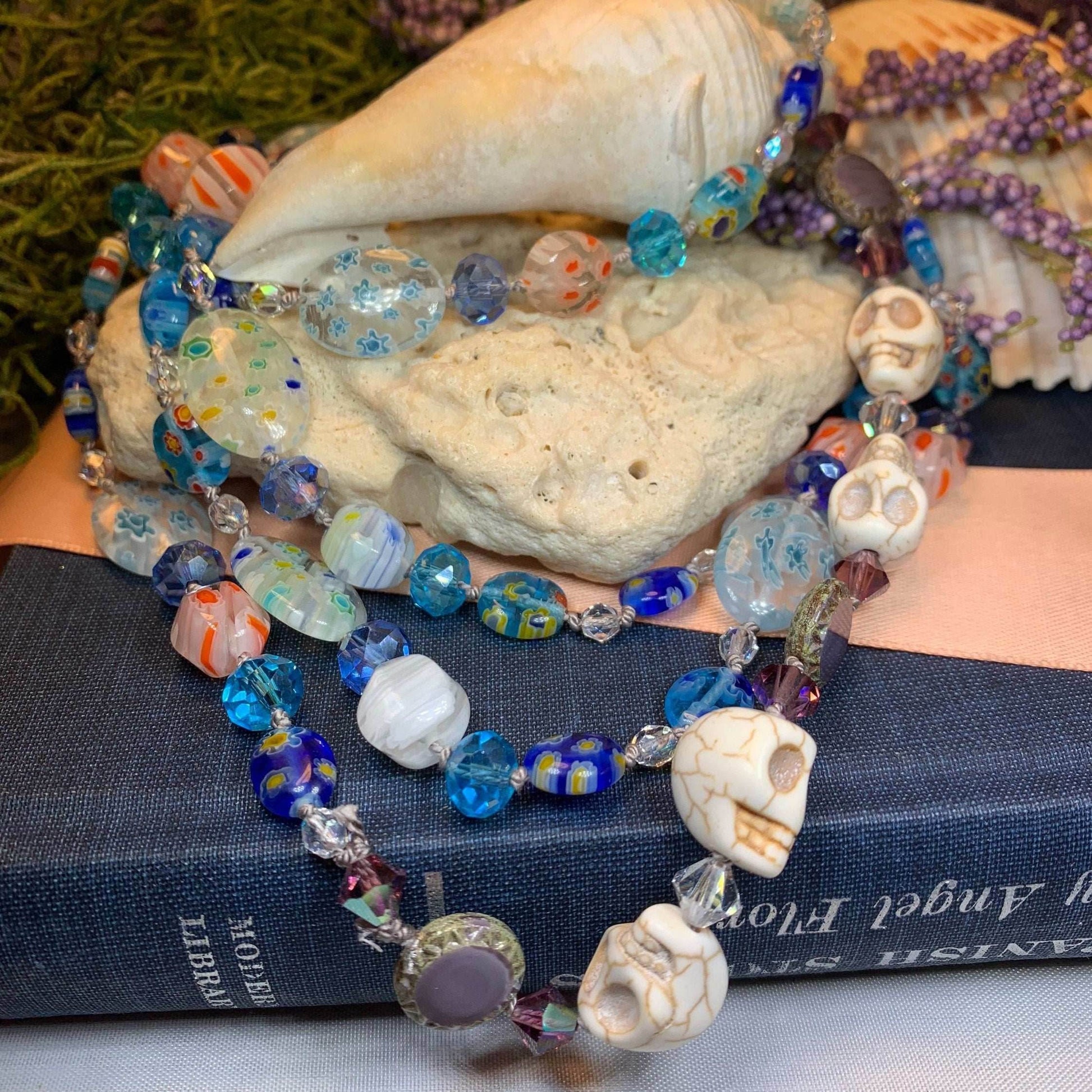 Sugar Skull Dreaming Long Beaded Necklace - 