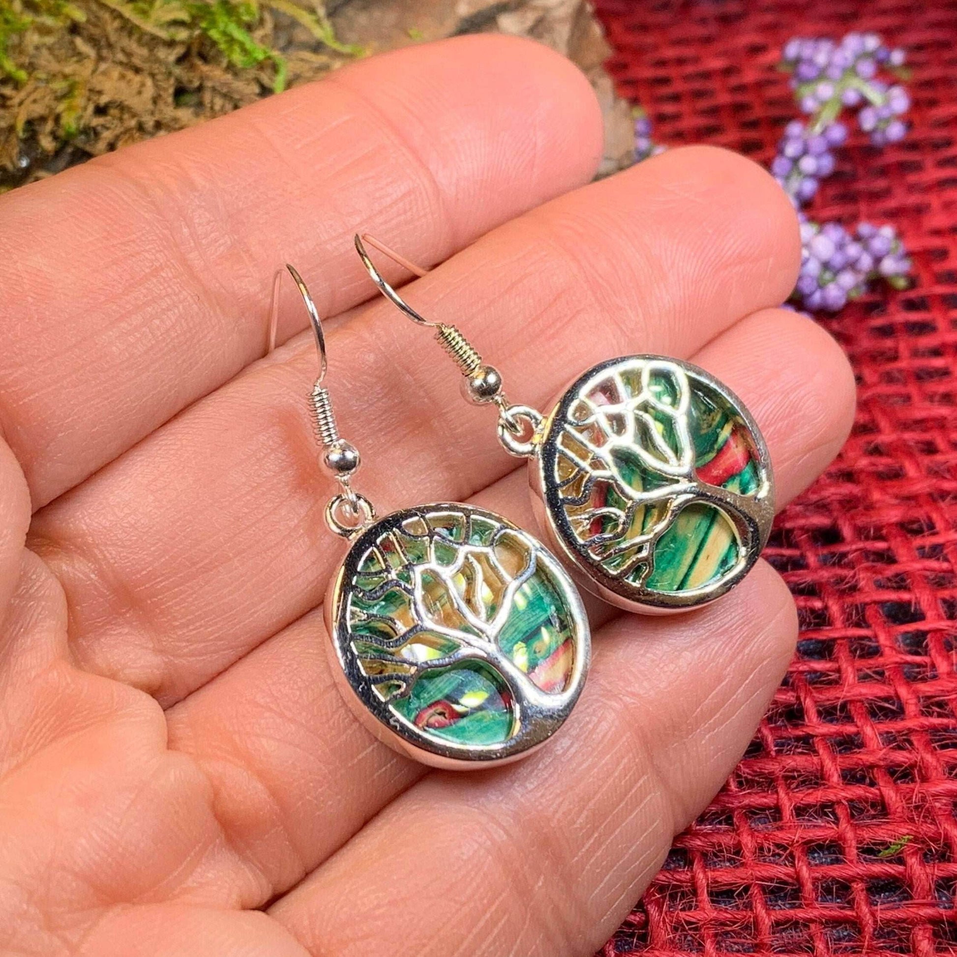 Heathergems Tree of Life Earrings - Green/Red/Gold