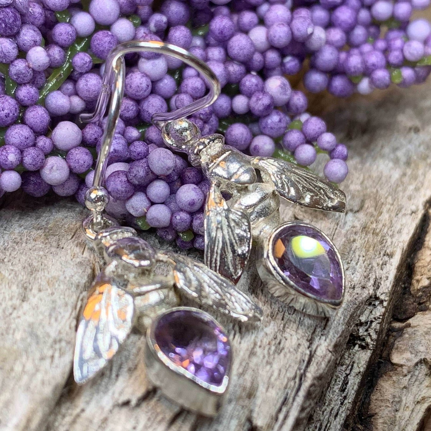 Summer Sweet Bee Earrings - Amethyst