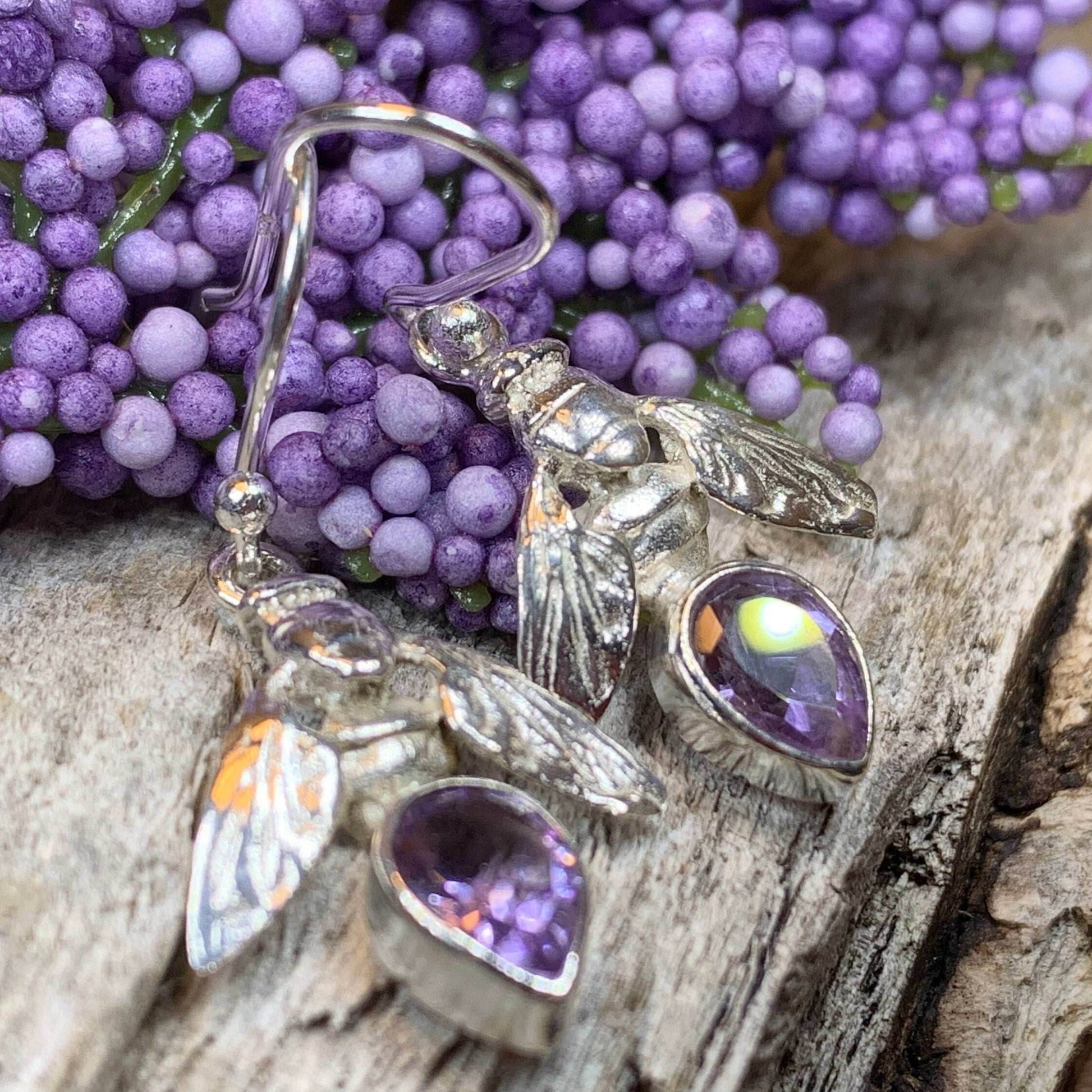 Summer Sweet Bee Earrings - Amethyst