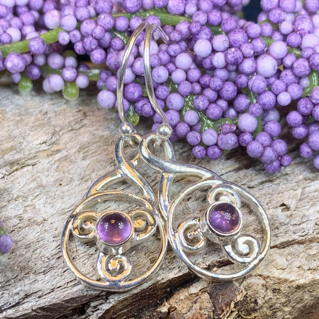 Moira Celtic Spiral Earrings - Amethyst
