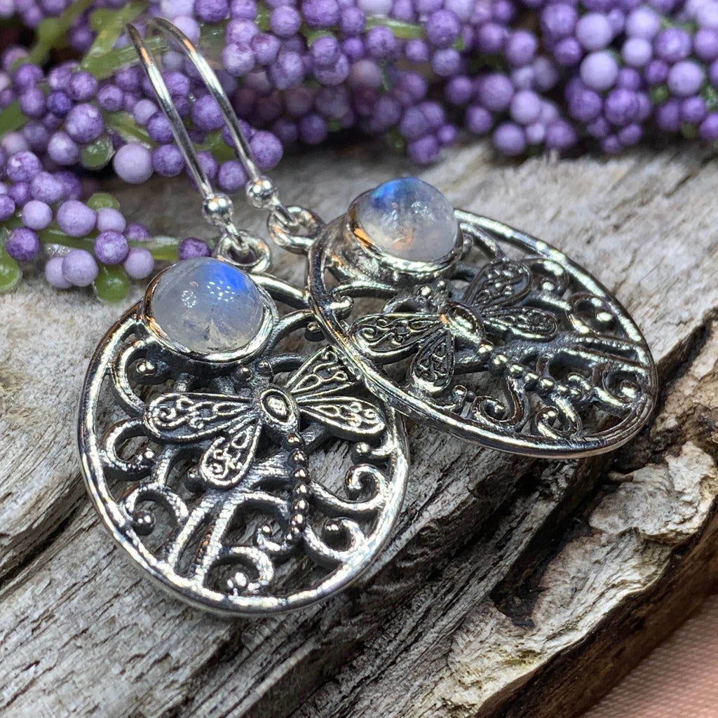Forest Glen Dragonfly Earrings - Moonstone