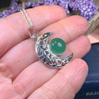 Midnight Celtic Moon Necklace - 18 / Chalcedony