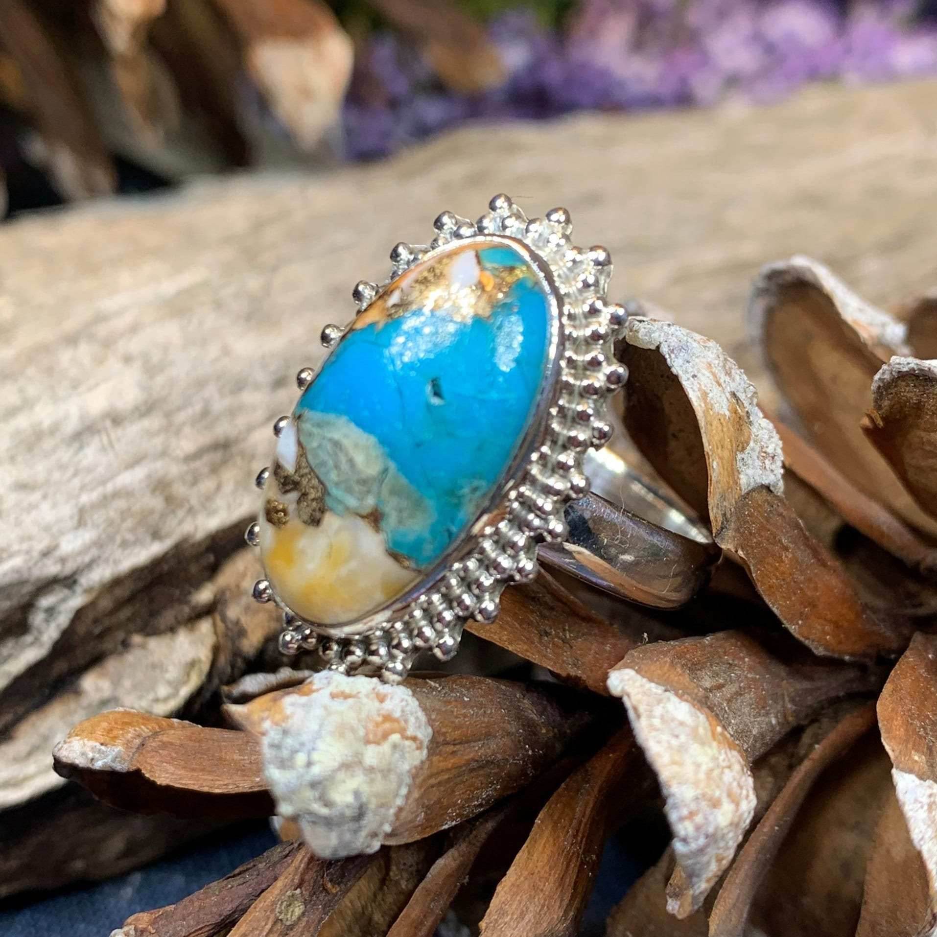 Romelle Spiny Oyster Turquoise Ring - 9 / Blue