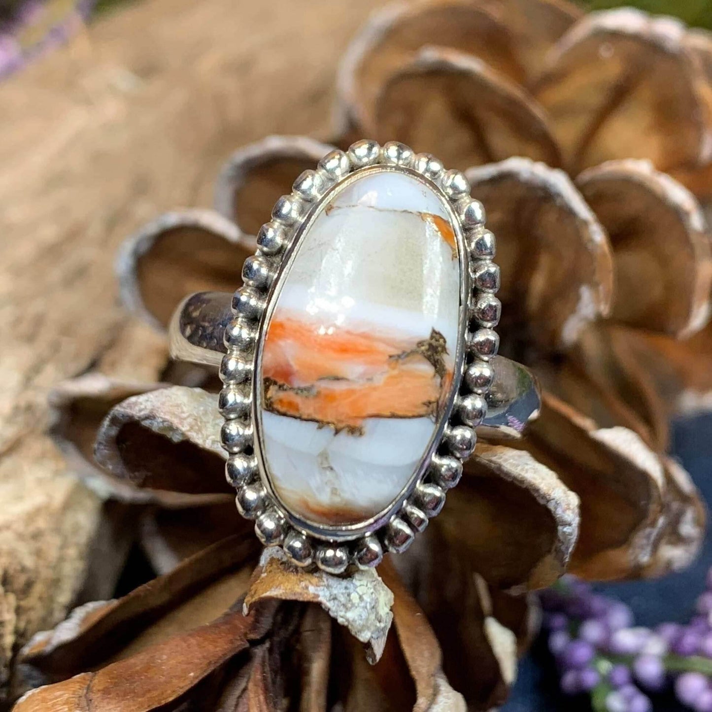 Romelle Spiny Oyster Turquoise Ring - 9 / Orange