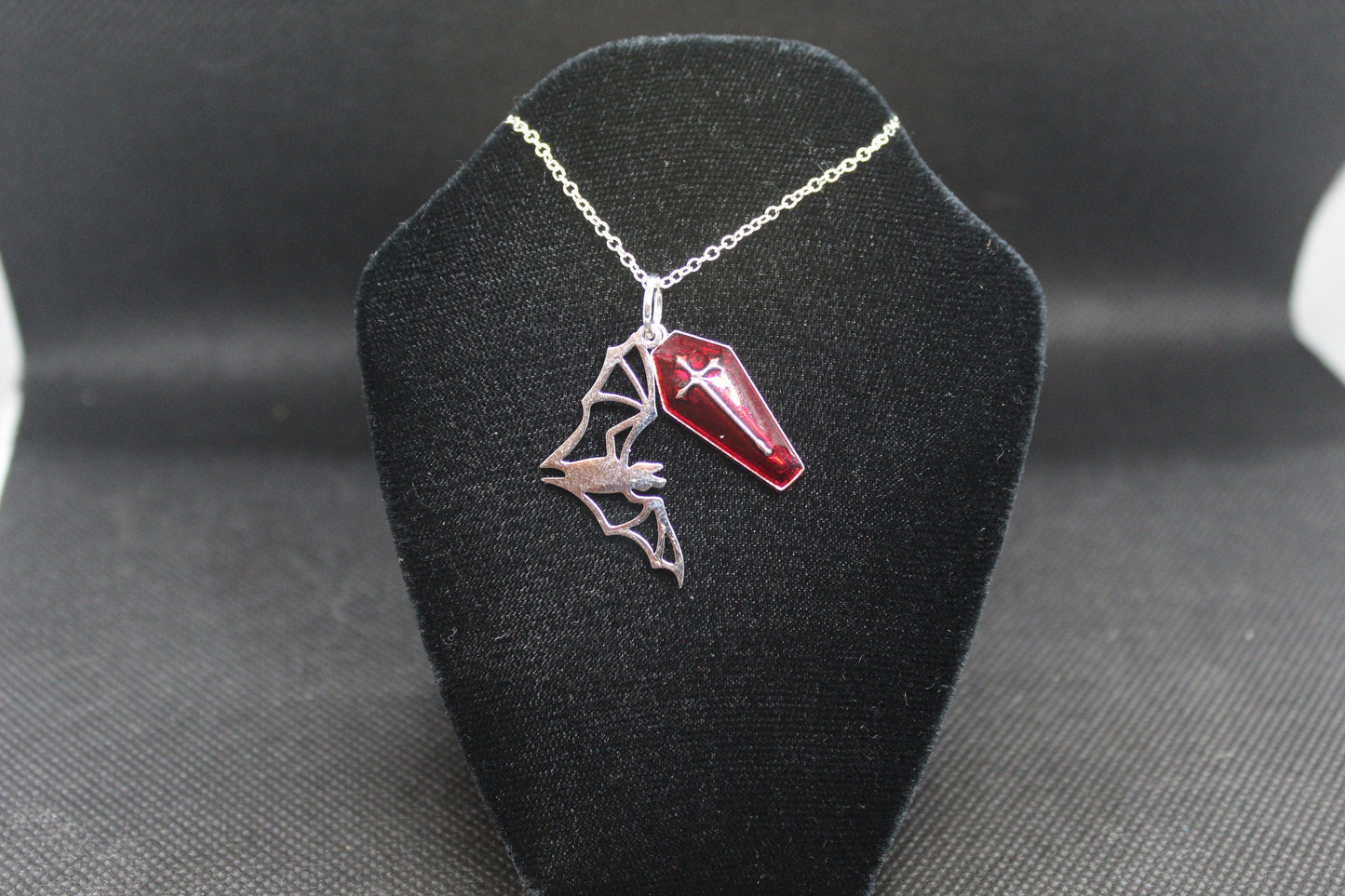 Red Coffin Bat Necklace Necklace Crystal Witch Witchy Jewelry Witchcraft Wicca Wiccan Pagan Metaphysical