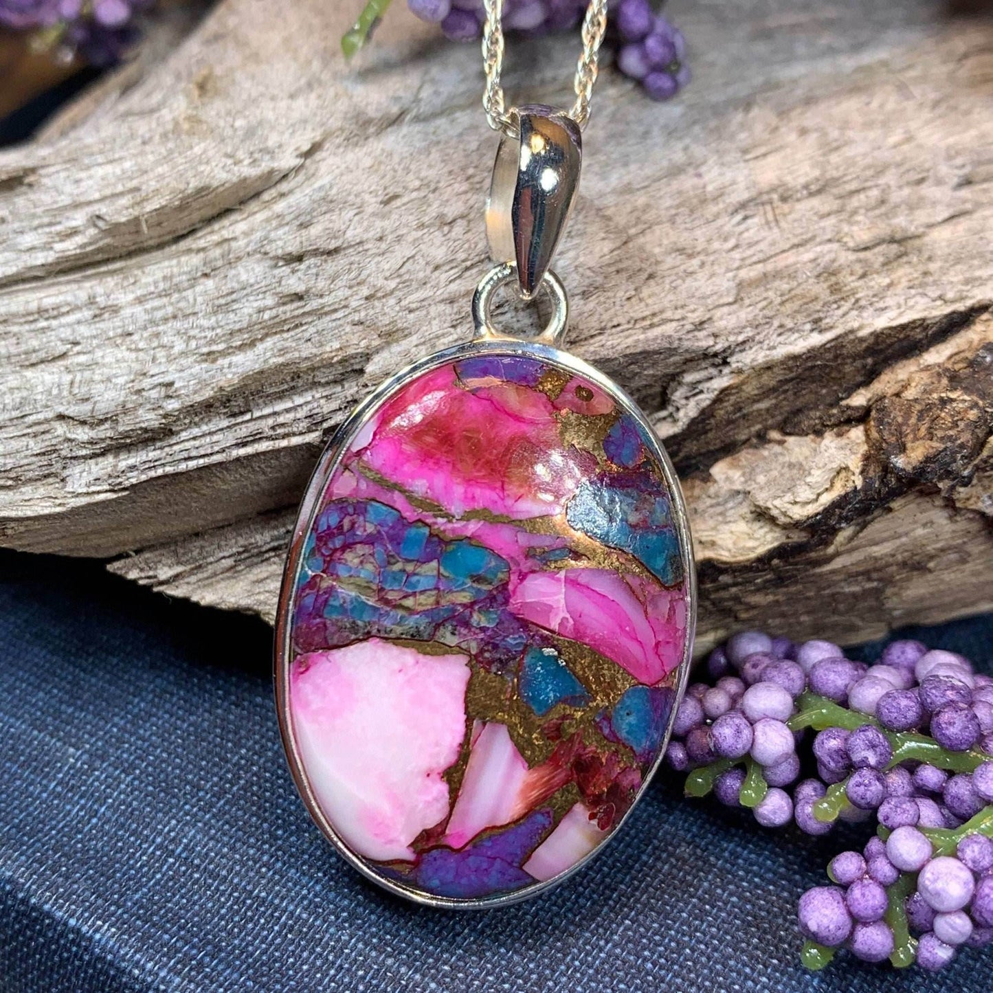 Pink Sunset Copper Turquoise Necklace - 18 / Oval