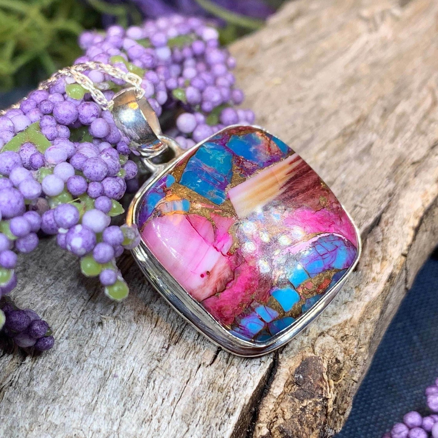 Pink Sunset Copper Turquoise Necklace - 18 / Square