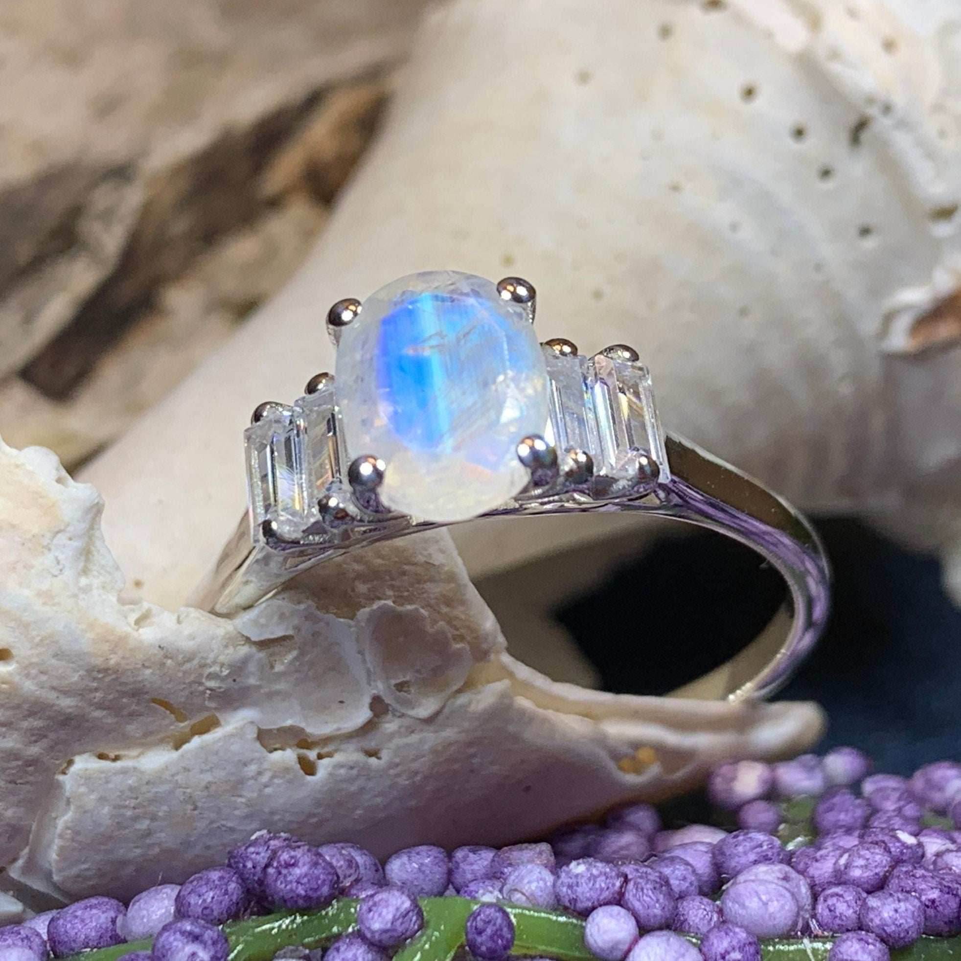 Luna Di Moonstone Ring, - 10 / Diamond CZ Side