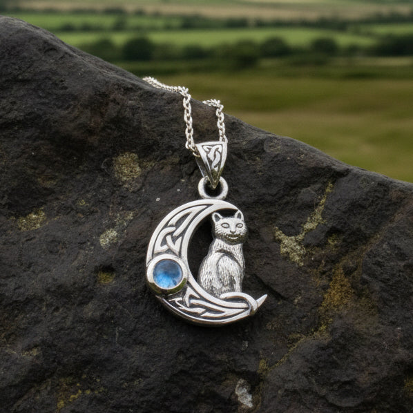 Celtic Cat in the Moon Necklace