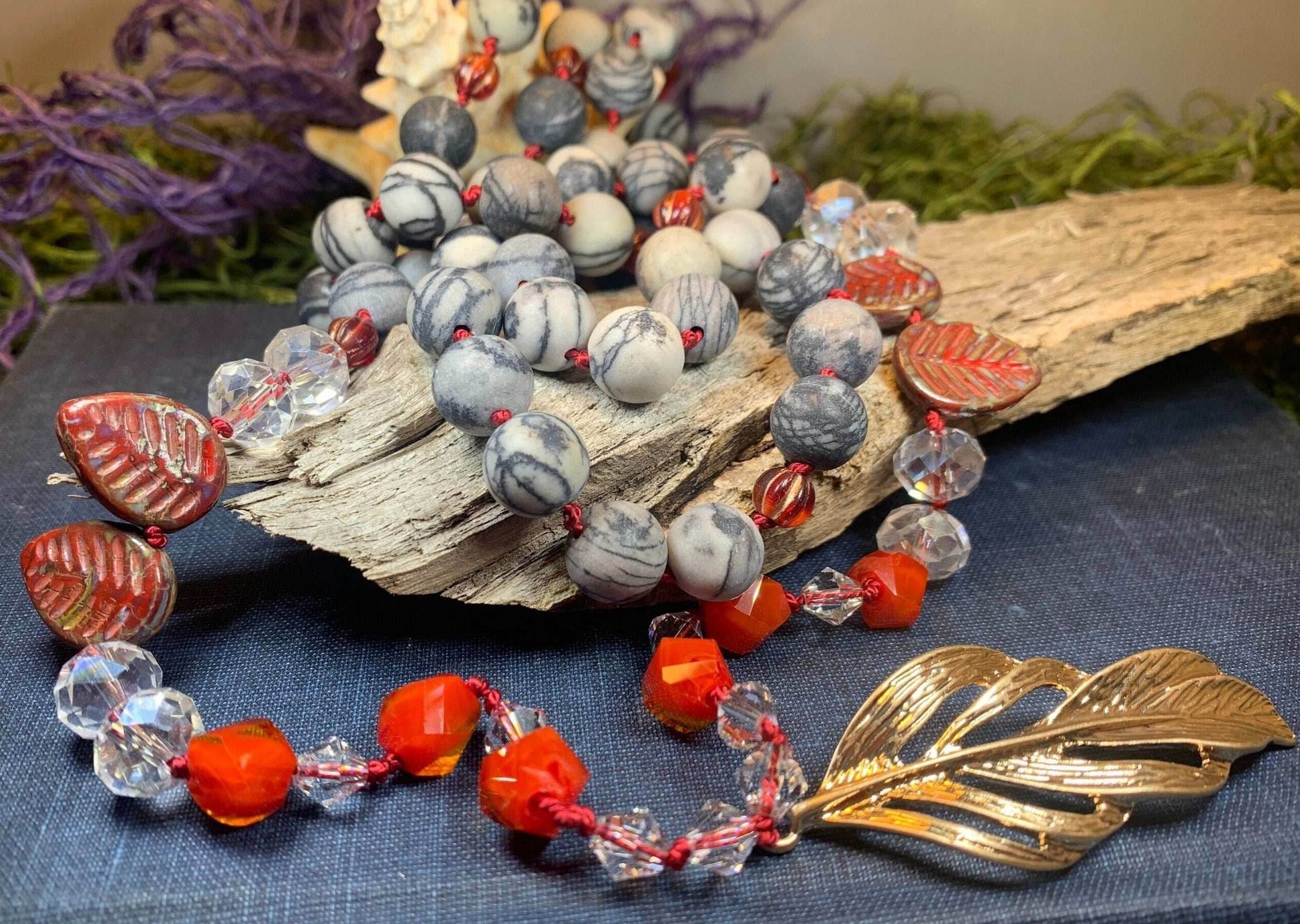 Golden Feather Long Necklace - 