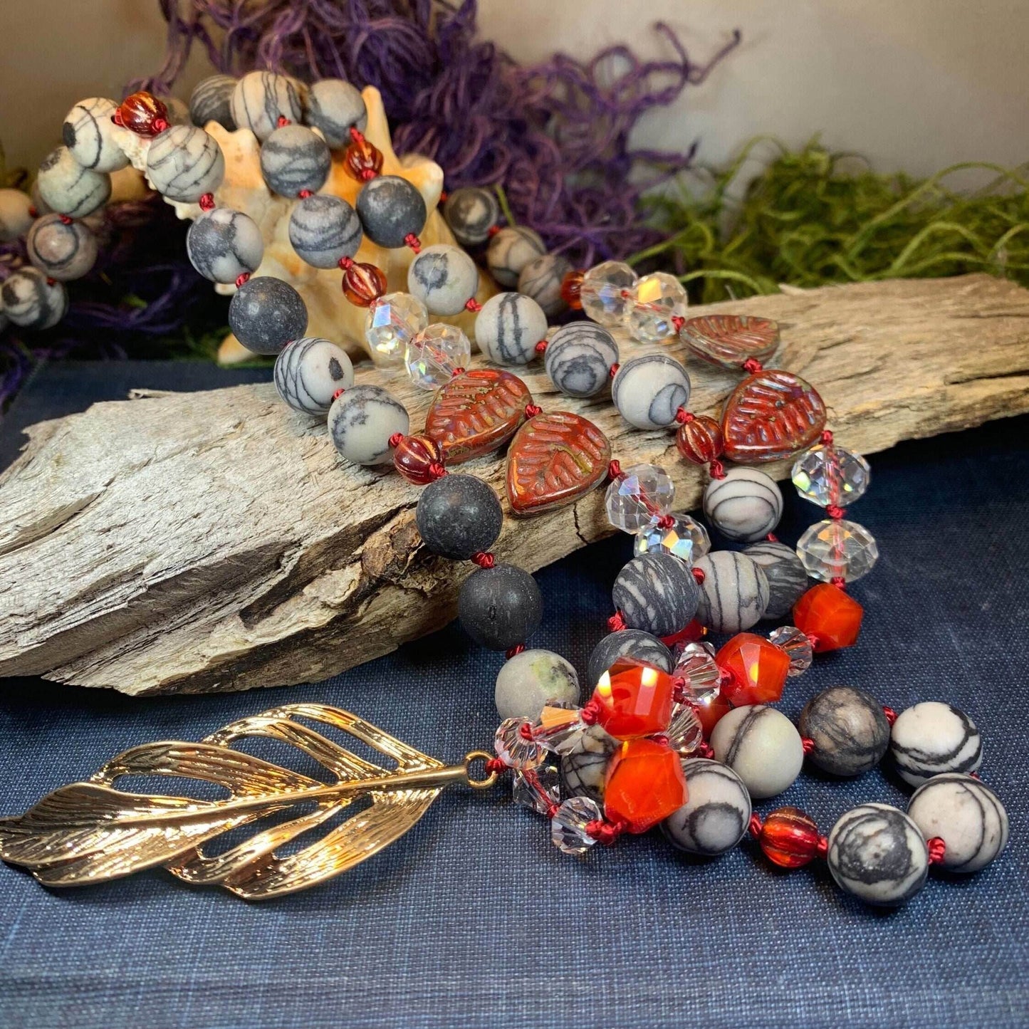 Golden Feather Long Necklace - 