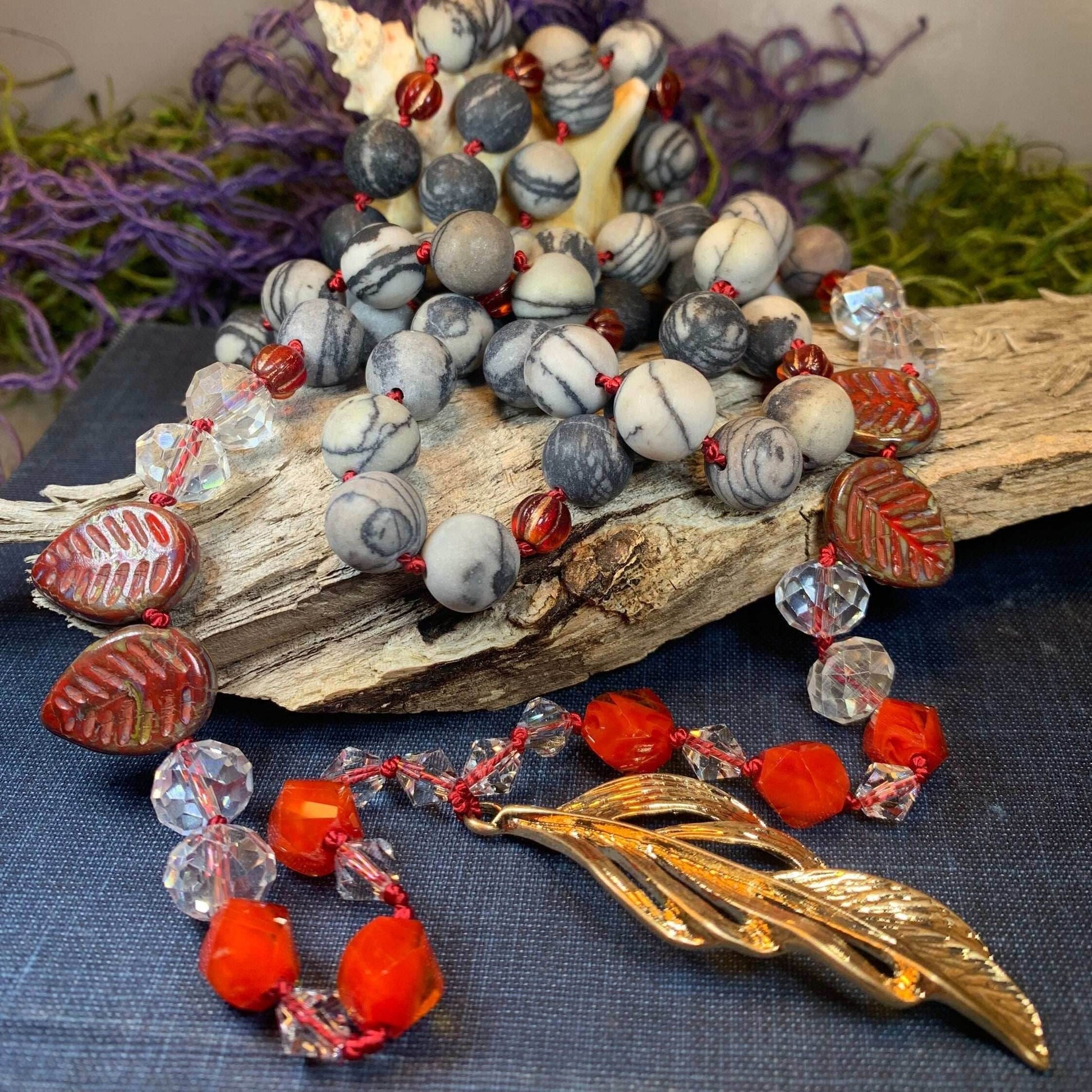 Golden Feather Long Necklace - 