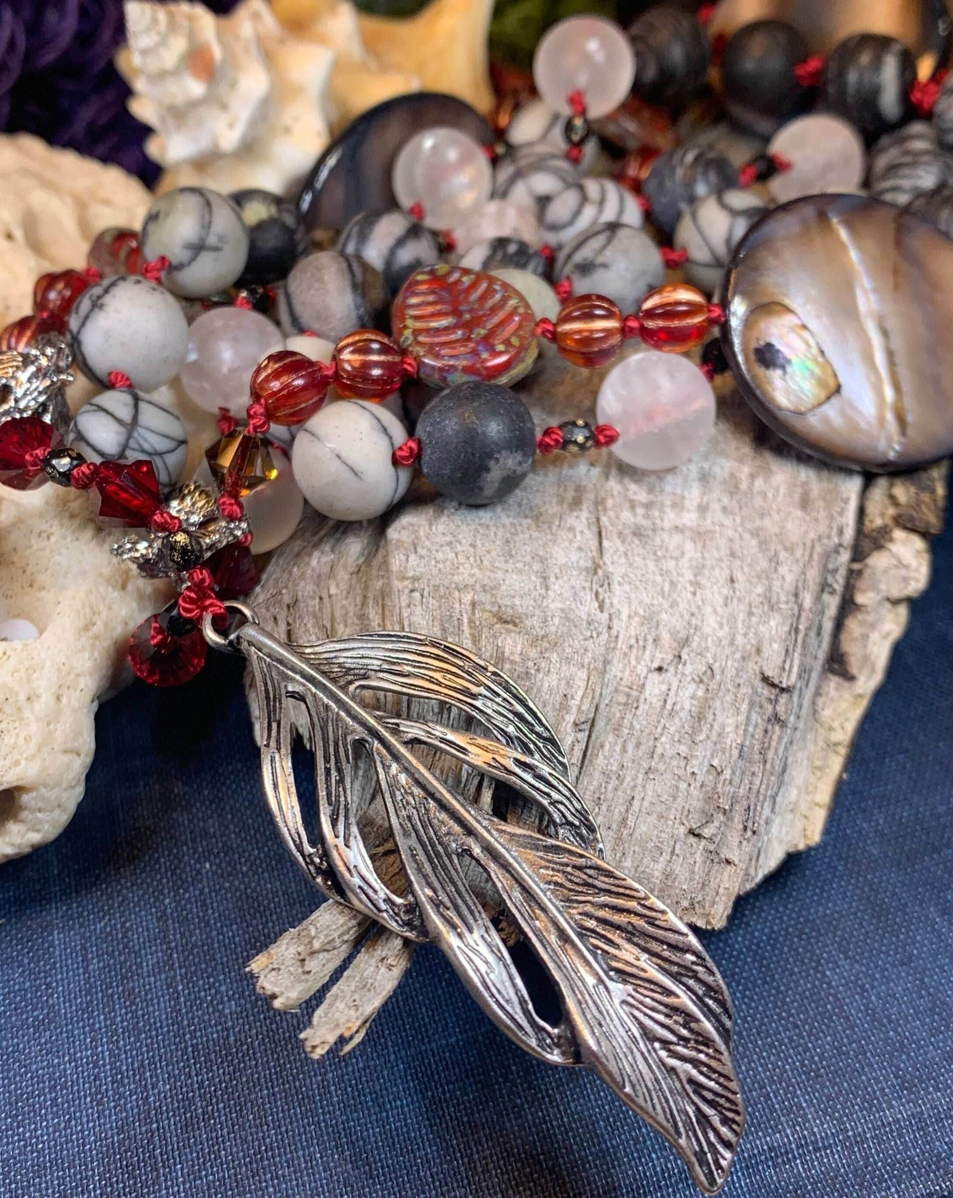 Red Skies Feather Long Necklace - 