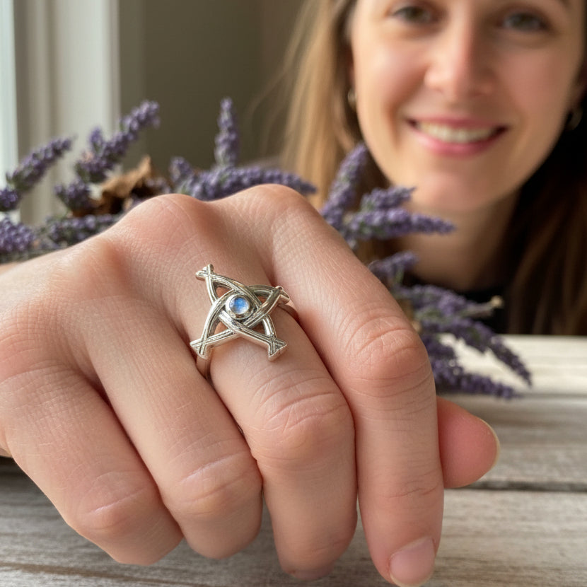 Moonstone Saint Brigid's Cross Ring