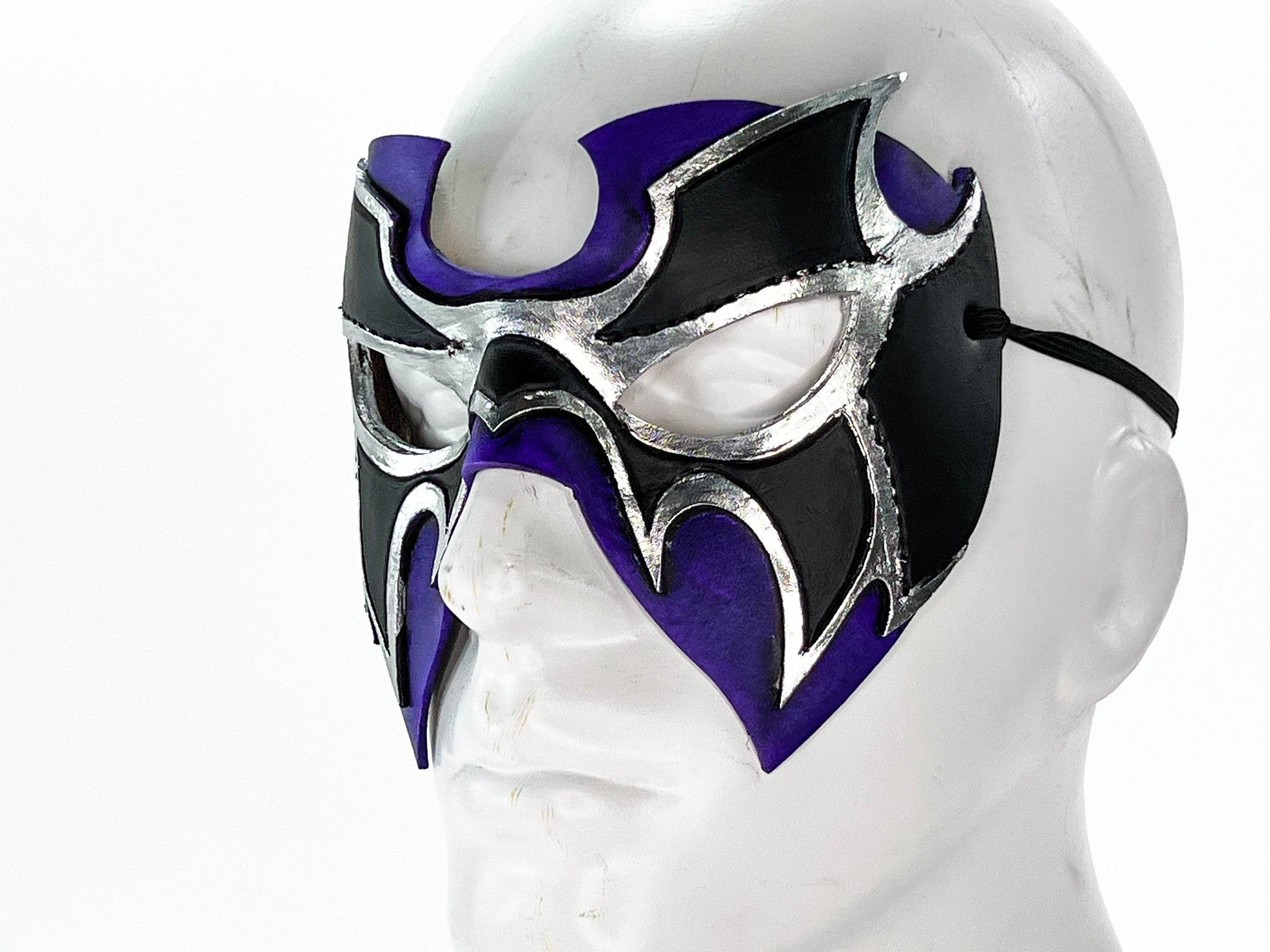 Super Hero Wrestling Mask Handmade Genuine Leather Mask in Purple and Silver - 