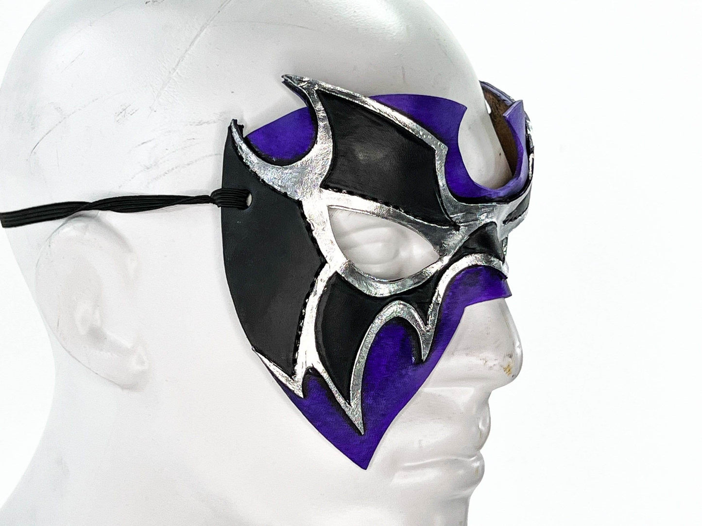 Super Hero Wrestling Mask Handmade Genuine Leather Mask in Purple and Silver - 