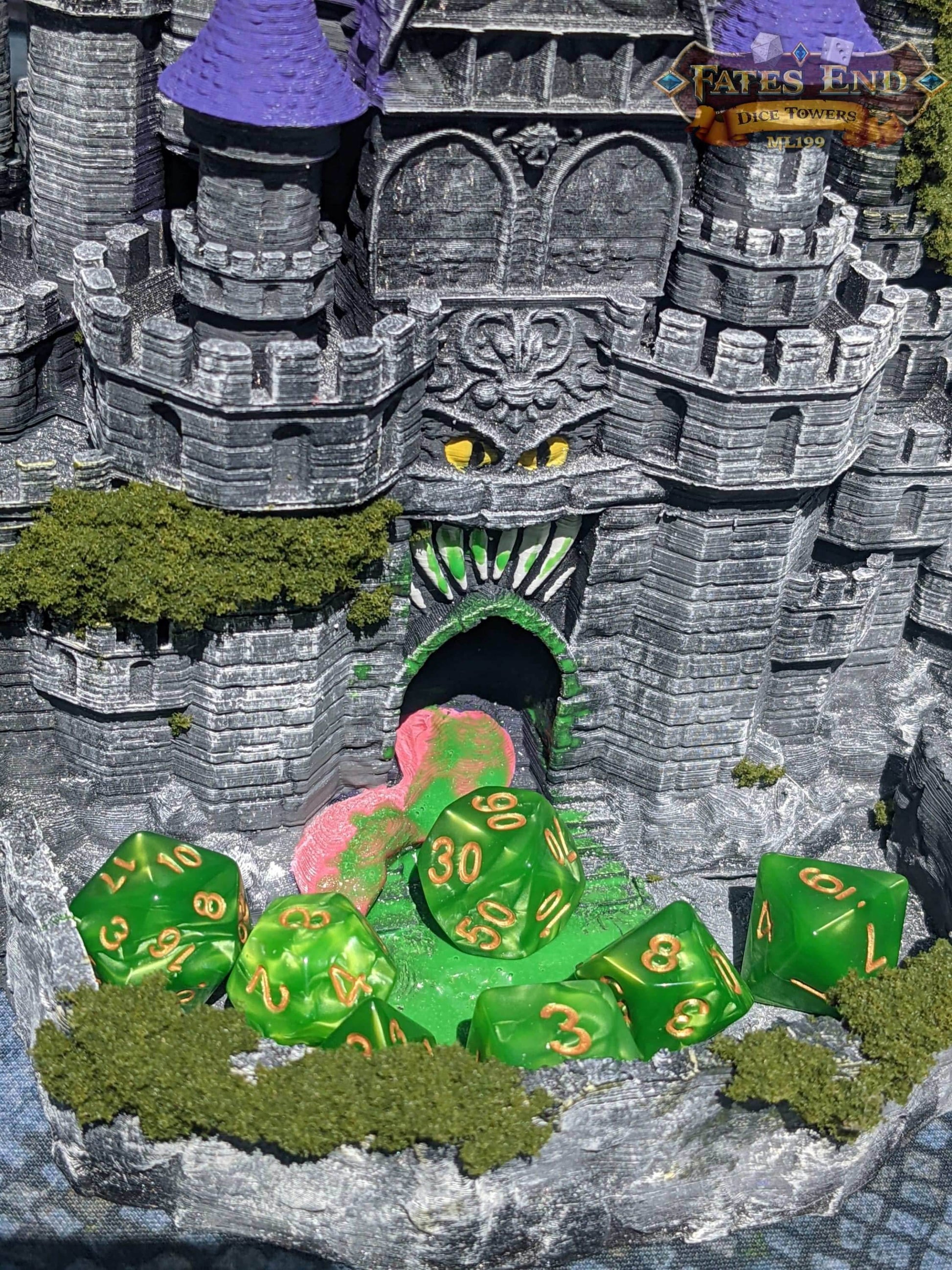 Mimic Castle 3D Printed Dice Tower- Fate's End Collection- Conquer the Mysteries of the Mimic Castle! - Black / Yes- Include Random Dice Set