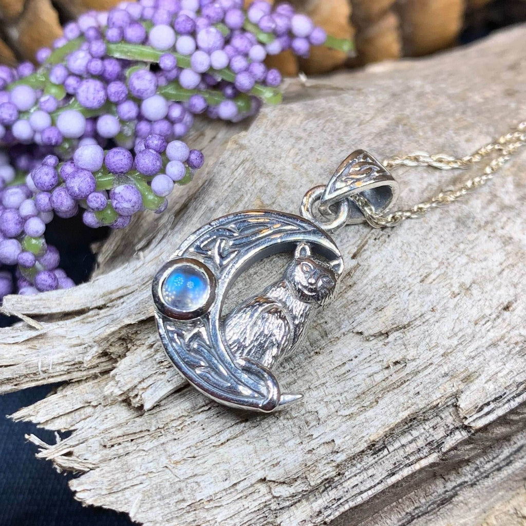 Celtic Cat in the Moon Necklace - 18 / Amethyst