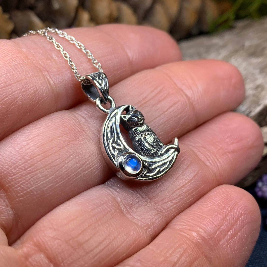 Celtic Cat in the Moon Necklace - 18 / Amethyst