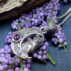 Celtic Cat in the Moon Necklace - 18 / Amethyst