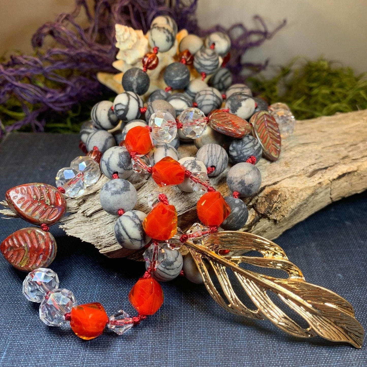 Golden Feather Long Necklace - 