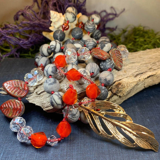 Golden Feather Long Necklace - 