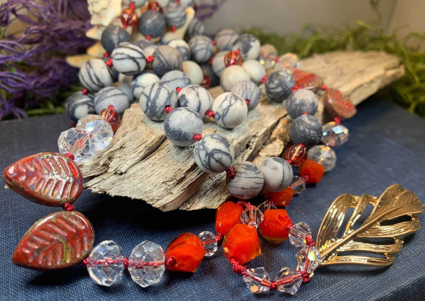 Golden Feather Long Necklace - 