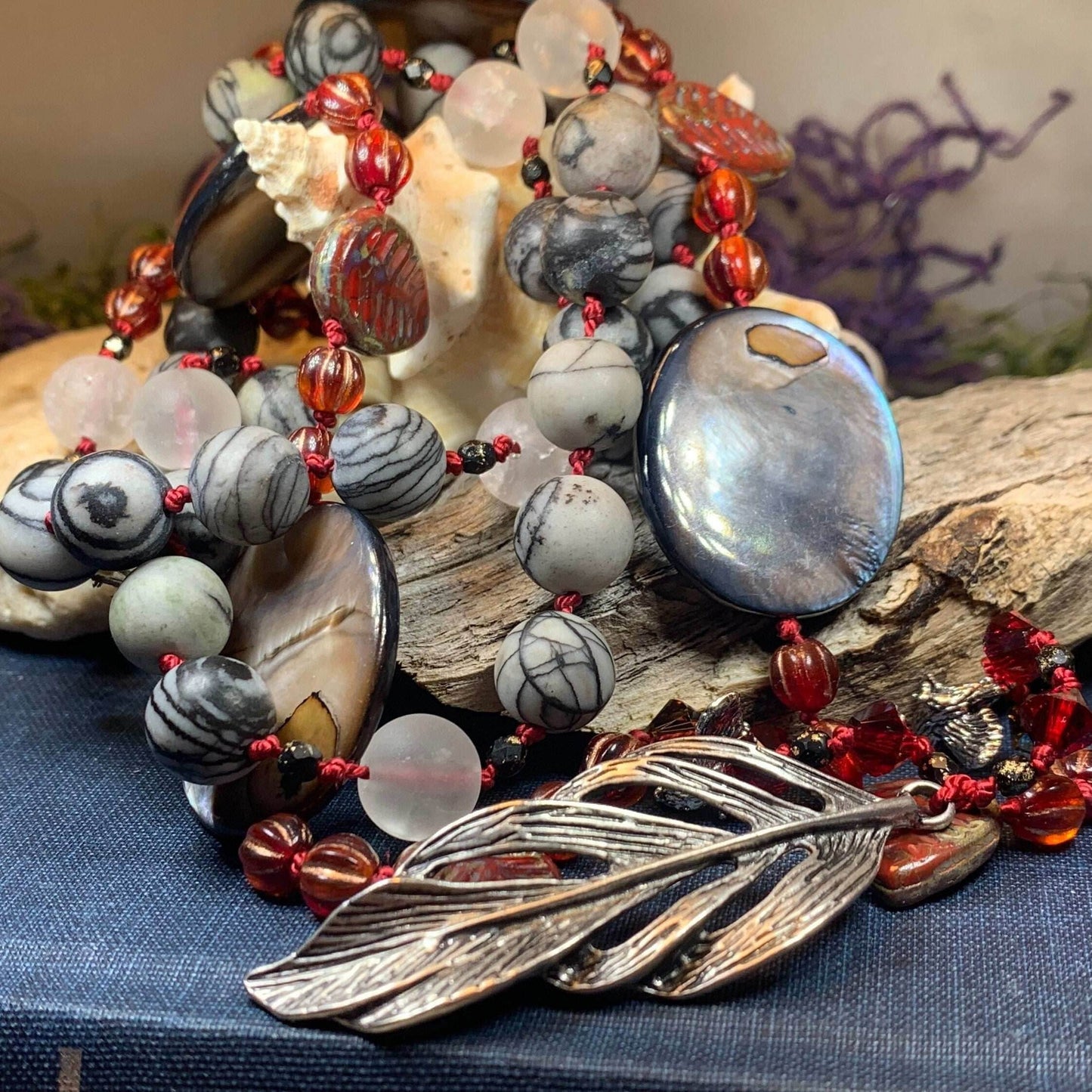 Red Skies Feather Long Necklace - 