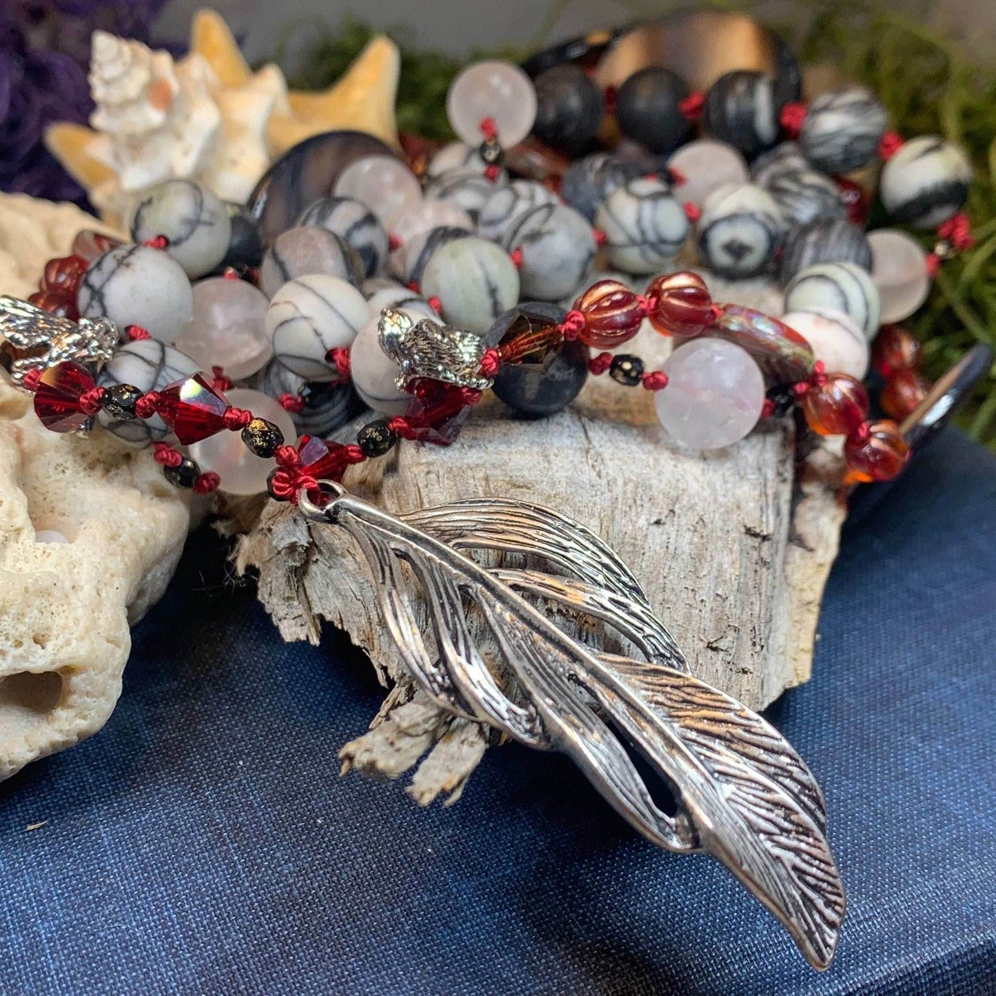 Red Skies Feather Long Necklace - 